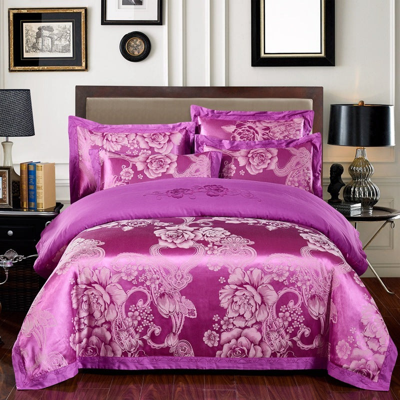 KTX-290579 Cotton Jacquard Bedding Set with Artistic Floral Patterns - 4 Pieces for 1.8m Beds