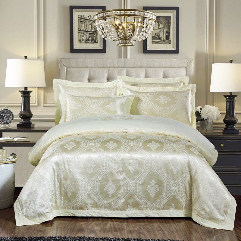 KTX-290579 Cotton Jacquard Bedding Set with Artistic Floral Patterns - 4 Pieces for 1.8m Beds