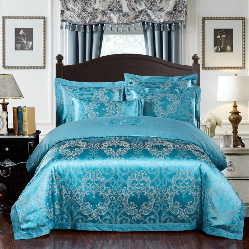 KTX-290579 Cotton Jacquard Bedding Set with Artistic Floral Patterns - 4 Pieces for 1.8m Beds