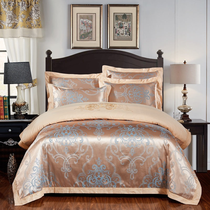 KTX-290579 Cotton Jacquard Bedding Set with Artistic Floral Patterns - 4 Pieces for 1.8m Beds