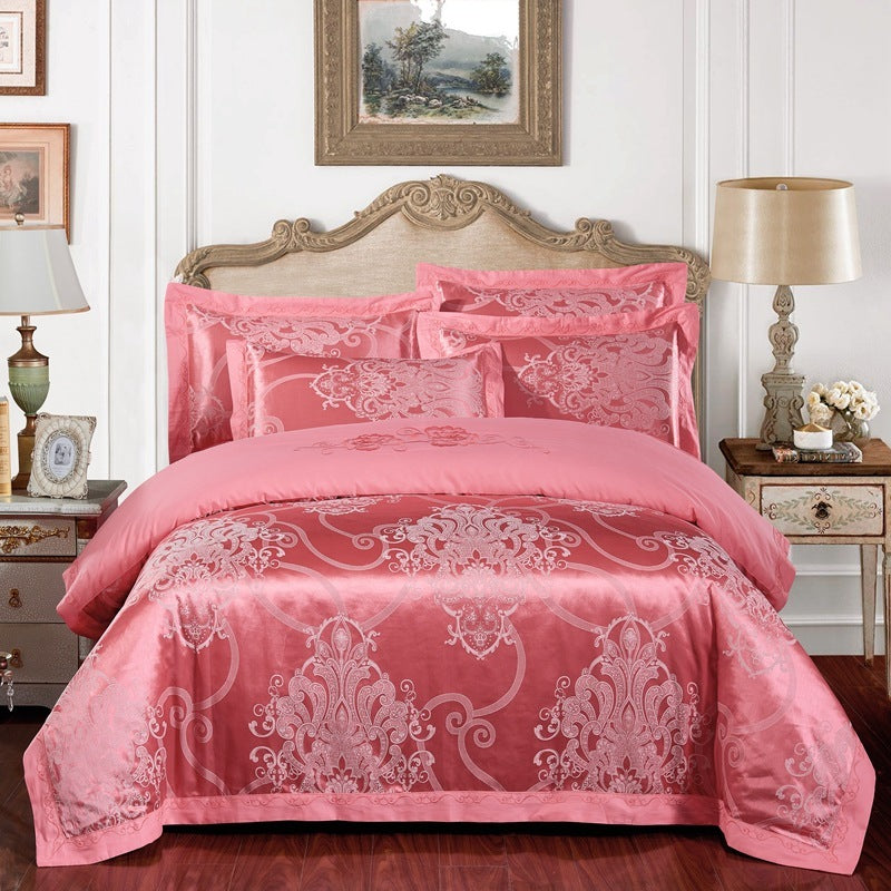 KTX-290579 Cotton Jacquard Bedding Set with Artistic Floral Patterns - 4 Pieces for 1.8m Beds