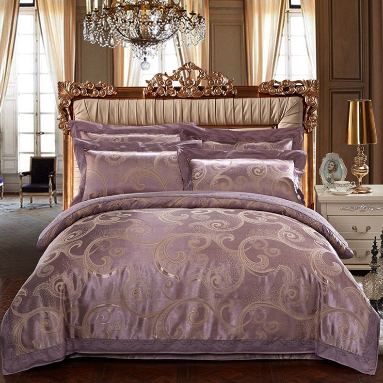 KTX-290579 Cotton Jacquard Bedding Set with Artistic Floral Patterns - 4 Pieces for 1.8m Beds