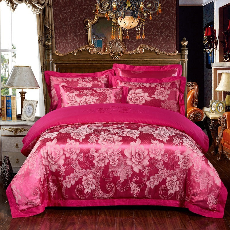 KTX-290579 Cotton Jacquard Bedding Set with Artistic Floral Patterns - 4 Pieces for 1.8m Beds