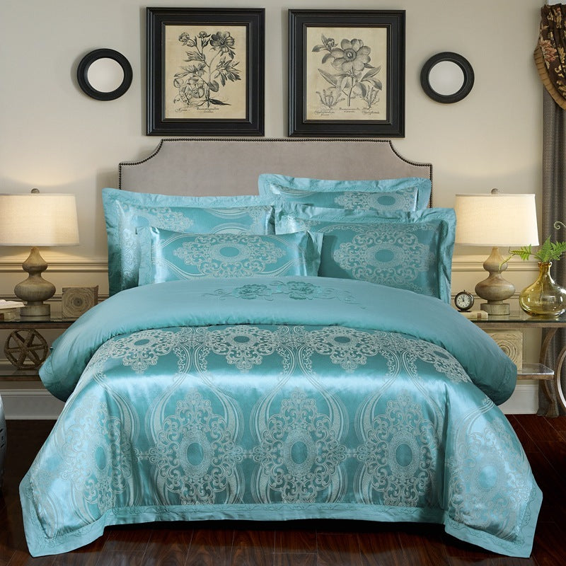 KTX-290579 Cotton Jacquard Bedding Set with Artistic Floral Patterns - 4 Pieces for 1.8m Beds