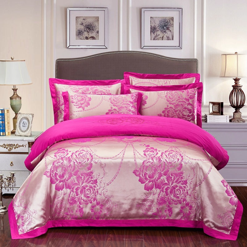 KTX-290579 Cotton Jacquard Bedding Set with Artistic Floral Patterns - 4 Pieces for 1.8m Beds