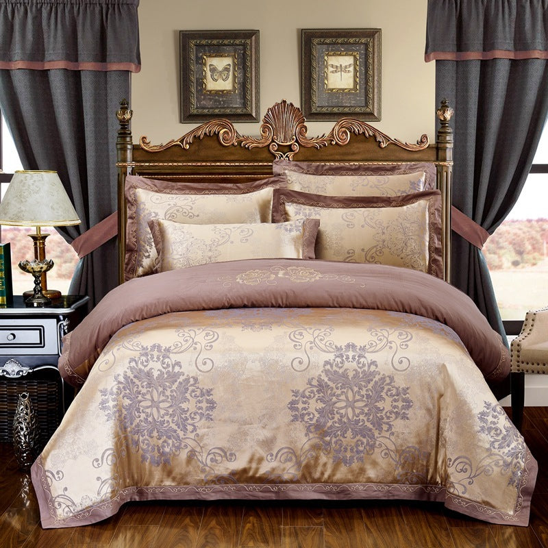 KTX-290579 Cotton Jacquard Bedding Set with Artistic Floral Patterns - 4 Pieces for 1.8m Beds