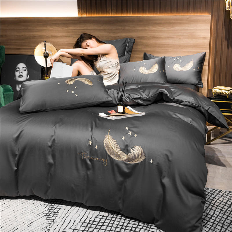 KTX-291091 Cotton Embroidery Four-Piece Bed Set in Multiple Sizes