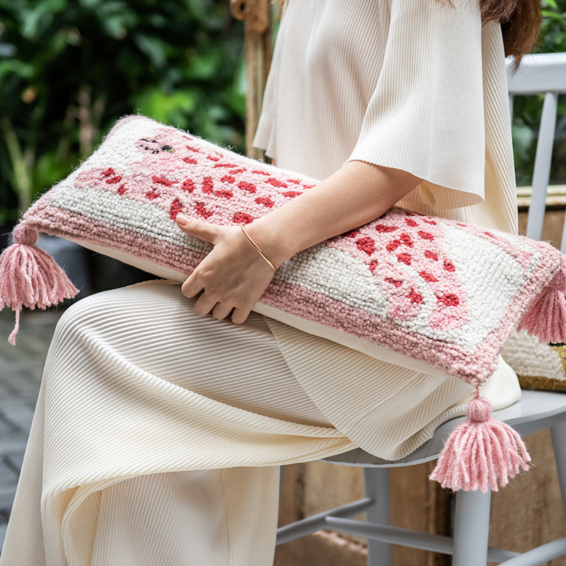 KTX-291411 Spotted Leopard Fringed Long Cushion Pillow for Living Room, Cotton Fill, 54x20cm