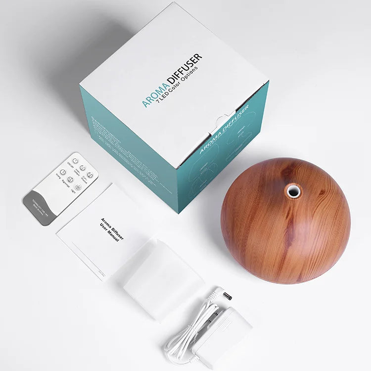 KTX-291603 500ml Remote Control Aromatherapy Essential Oil Diffuser with Air Humidifier and Electric Wooden Design