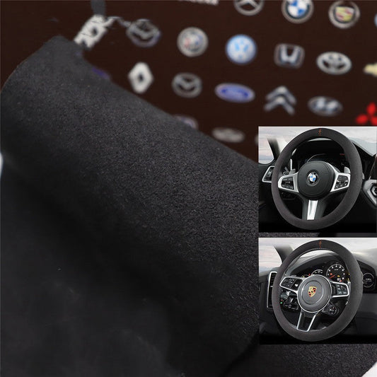 KTX-292243 Double-Sided Microfiber Suede Automotive Leather - Black Grey Fleece for Interior Modifications