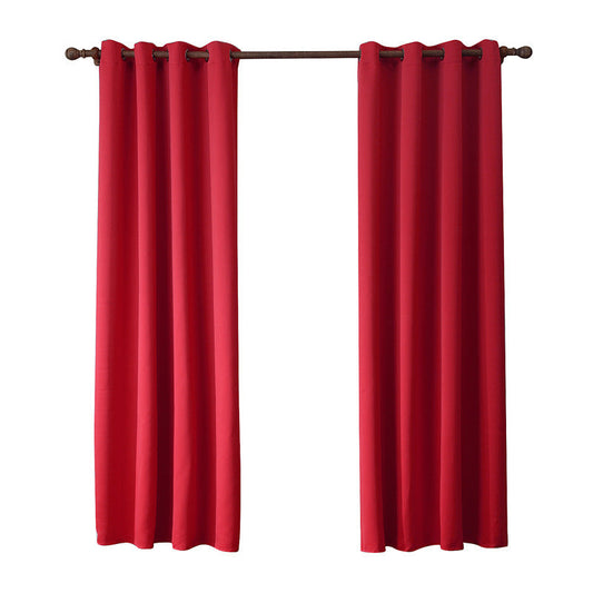 KTX-293267 Red Oxford Cloth Bedroom Curtain - Cozy, Moderate Thickness, European Style