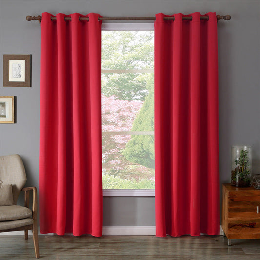 KTX-293267 Red Oxford Cloth Bedroom Curtain - Cozy, Moderate Thickness, European Style