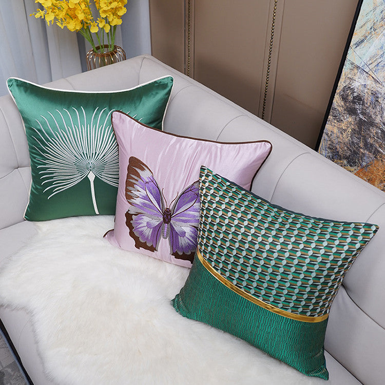 KTX-293715 Minimalist Modern Embroidered Light Luxury Pillow in A0214 Mixed Green, 45x45cm