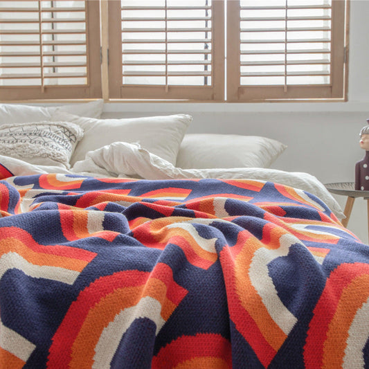 KTX-294035 Colorful Cotton Bohemian Throw Blanket - Nordic Style Knitted Towel Blanket, 130x160cm