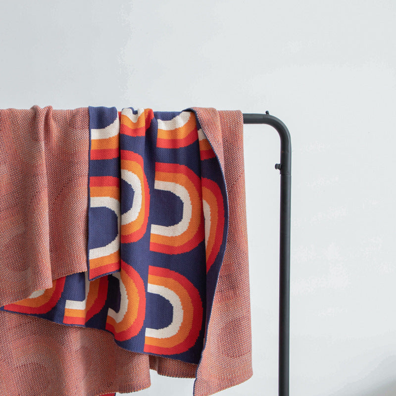 KTX-294035 Colorful Cotton Bohemian Throw Blanket - Nordic Style Knitted Towel Blanket, 130x160cm