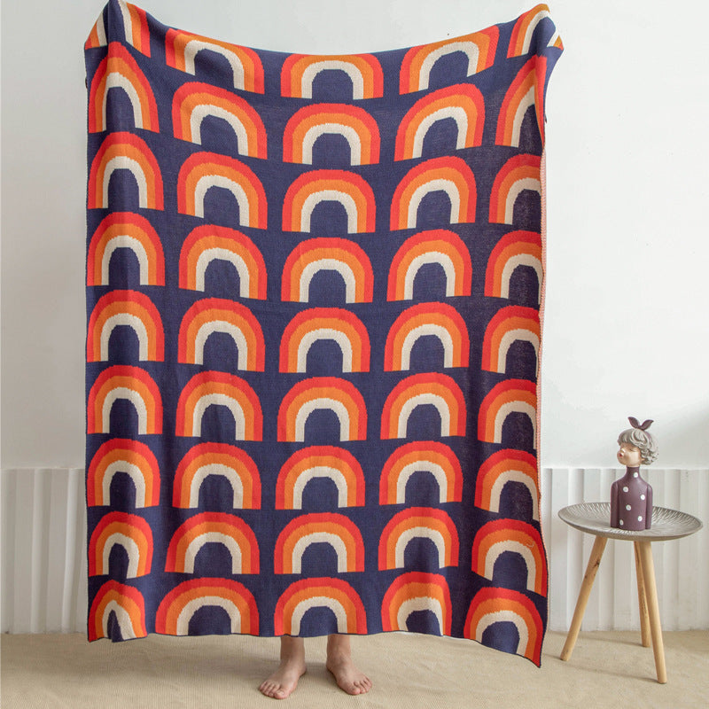 KTX-294035 Colorful Cotton Bohemian Throw Blanket - Nordic Style Knitted Towel Blanket, 130x160cm