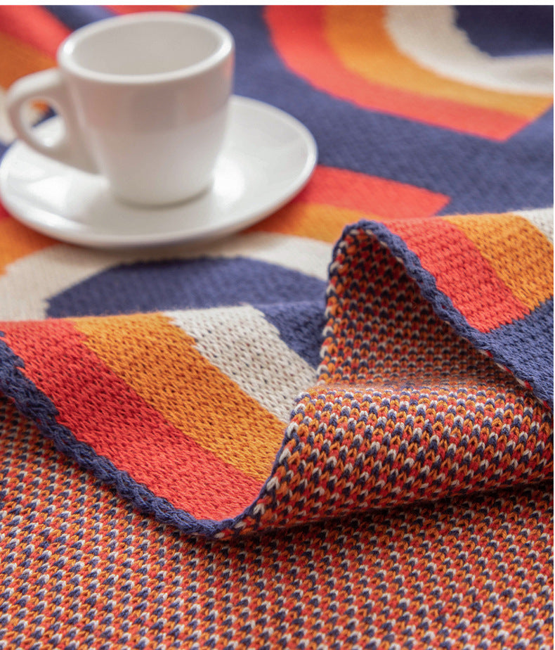 KTX-294035 Colorful Cotton Bohemian Throw Blanket - Nordic Style Knitted Towel Blanket, 130x160cm
