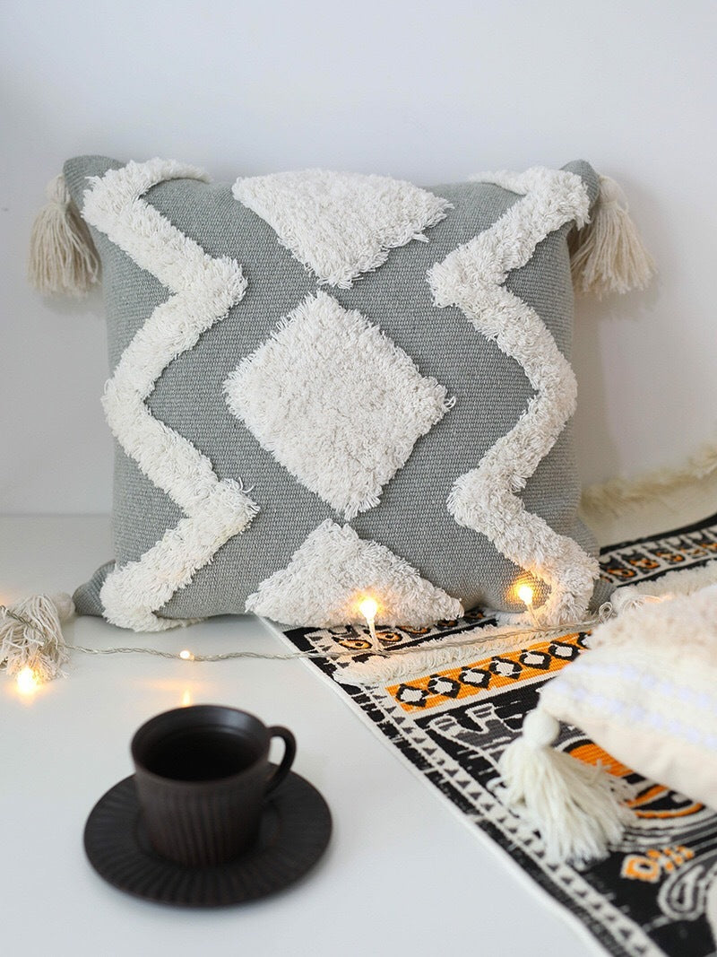 KTX-294611 Tassel Lumbar Pillowcase for Car and Office – Cotton Blend, 30x50cm or 45x45cm