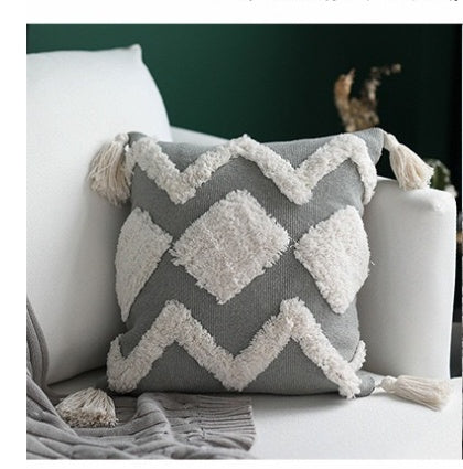 KTX-294611 Tassel Lumbar Pillowcase for Car and Office – Cotton Blend, 30x50cm or 45x45cm