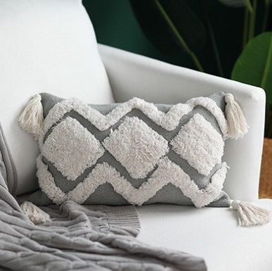 KTX-294611 Tassel Lumbar Pillowcase for Car and Office – Cotton Blend, 30x50cm or 45x45cm