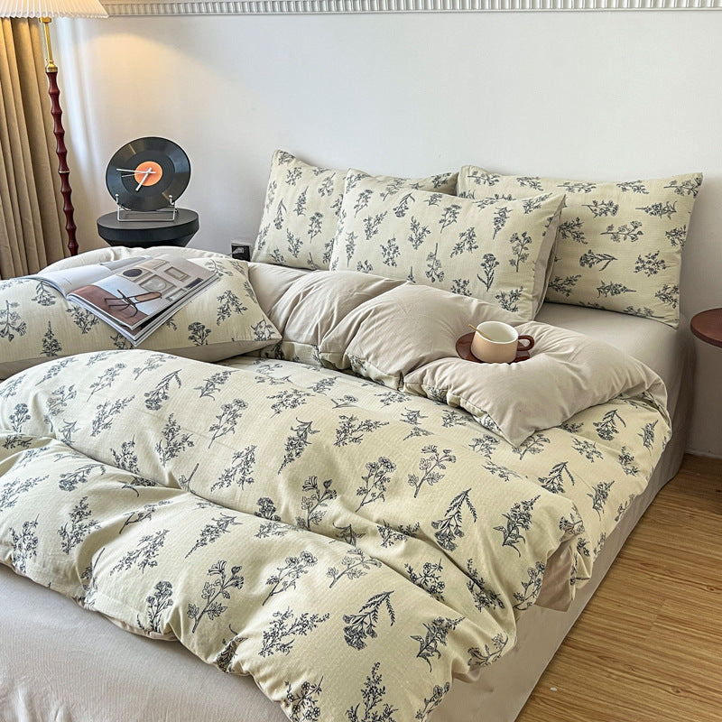 KTX-295187 Four-Piece Jacquard Quilt Cover Set with Plant and Flower Design - Cotton and Linen Bedding for 1.5 to 2.0 Bed Sizes