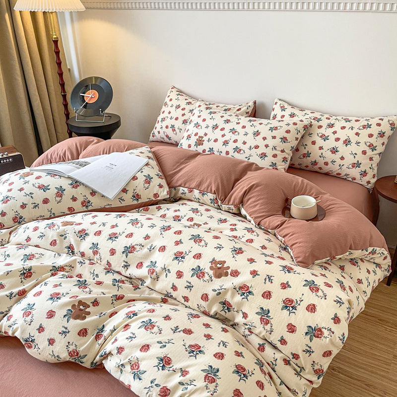 KTX-295187 Four-Piece Jacquard Quilt Cover Set with Plant and Flower Design - Cotton and Linen Bedding for 1.5 to 2.0 Bed Sizes