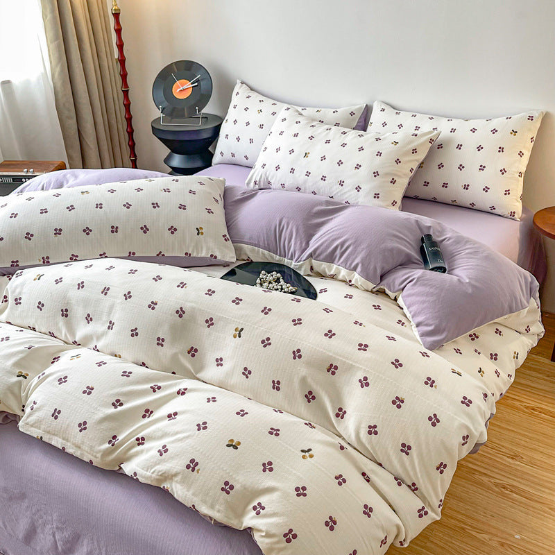 KTX-295187 Four-Piece Jacquard Quilt Cover Set with Plant and Flower Design - Cotton and Linen Bedding for 1.5 to 2.0 Bed Sizes