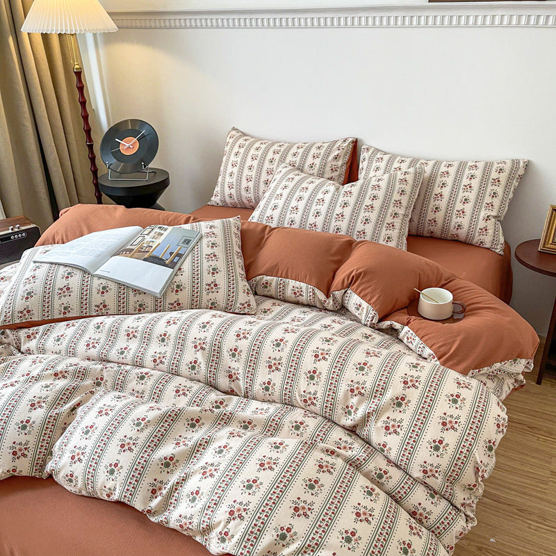 KTX-295187 Four-Piece Jacquard Quilt Cover Set with Plant and Flower Design - Cotton and Linen Bedding for 1.5 to 2.0 Bed Sizes