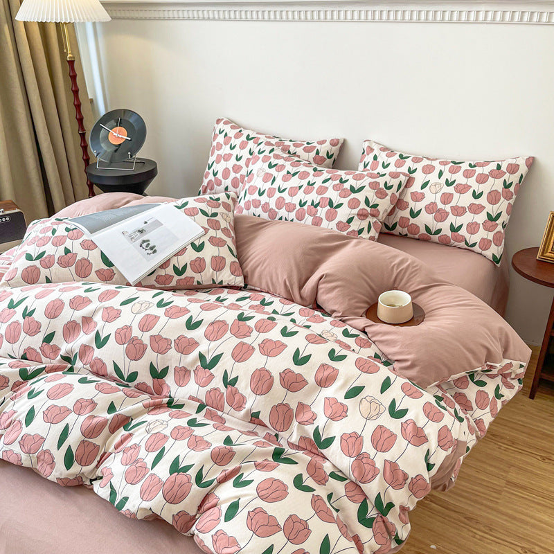 KTX-295187 Four-Piece Jacquard Quilt Cover Set with Plant and Flower Design - Cotton and Linen Bedding for 1.5 to 2.0 Bed Sizes