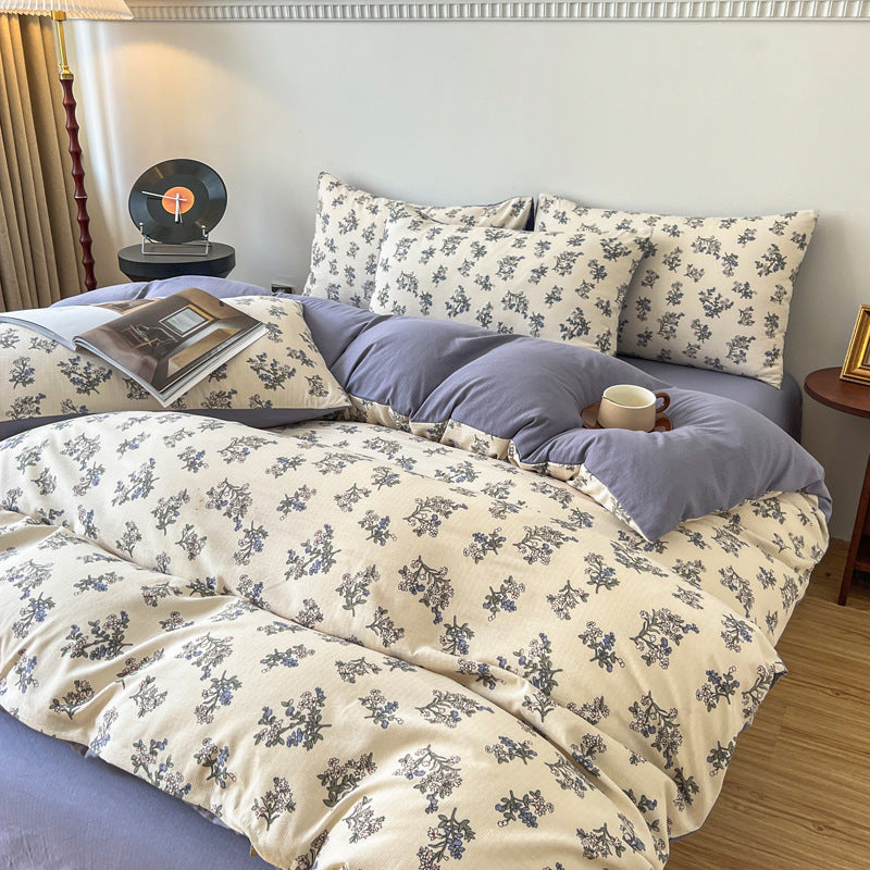 KTX-295187 Four-Piece Jacquard Quilt Cover Set with Plant and Flower Design - Cotton and Linen Bedding for 1.5 to 2.0 Bed Sizes