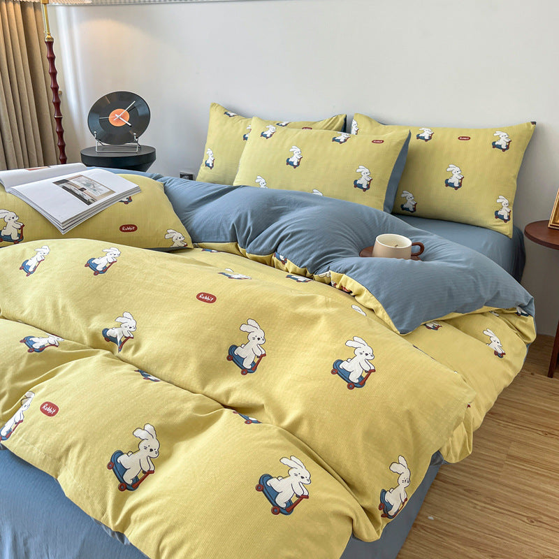 KTX-295187 Four-Piece Jacquard Quilt Cover Set with Plant and Flower Design - Cotton and Linen Bedding for 1.5 to 2.0 Bed Sizes