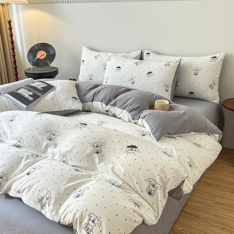 KTX-295187 Four-Piece Jacquard Quilt Cover Set with Plant and Flower Design - Cotton and Linen Bedding for 1.5 to 2.0 Bed Sizes