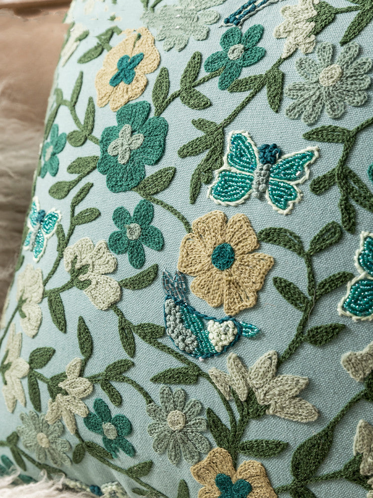 KTX-295635 Handmade Vintage Embroidered Cotton Throw Pillow - 30 x 50 cm - Dry Clean Only