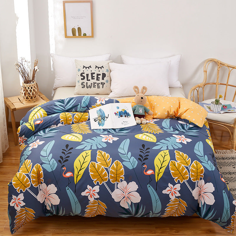 KTX-295699 Cotton Three-Piece Quilt Cover Set for Student Dormitory with Cartoon and Floral Patterns