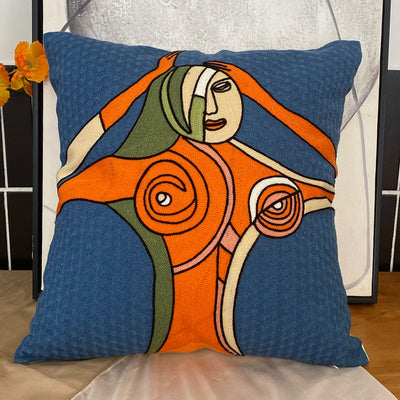 KTX-295763 Abstract Picasso-Inspired Embroidered Throw Pillowcase - 45X45 Cotton Design in Various Colors