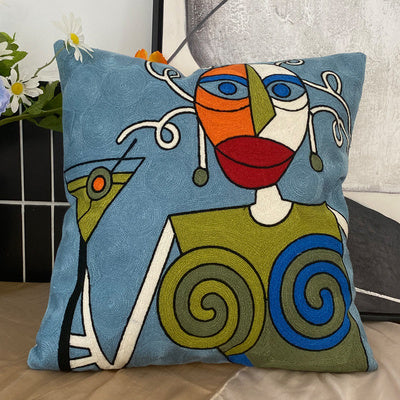 KTX-295763 Abstract Picasso-Inspired Embroidered Throw Pillowcase - 45X45 Cotton Design in Various Colors