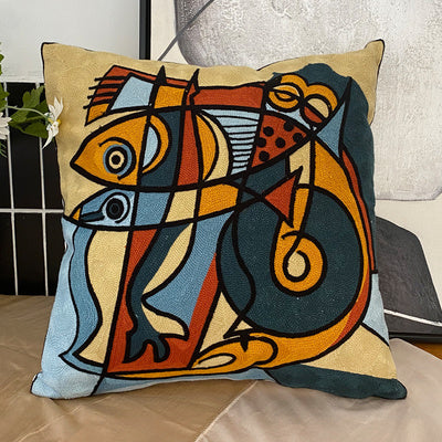 KTX-295763 Abstract Picasso-Inspired Embroidered Throw Pillowcase - 45X45 Cotton Design in Various Colors