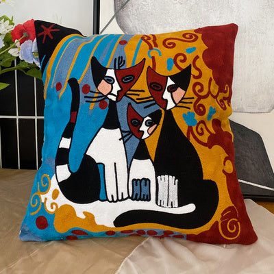KTX-295763 Abstract Picasso-Inspired Embroidered Throw Pillowcase - 45X45 Cotton Design in Various Colors