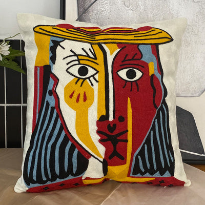 KTX-295763 Abstract Picasso-Inspired Embroidered Throw Pillowcase - 45X45 Cotton Design in Various Colors