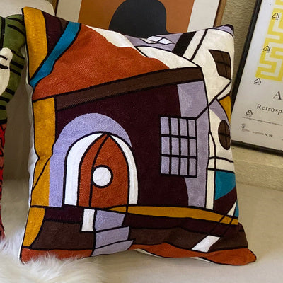 KTX-295763 Abstract Picasso-Inspired Embroidered Throw Pillowcase - 45X45 Cotton Design in Various Colors
