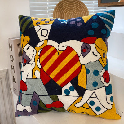 KTX-295763 Abstract Picasso-Inspired Embroidered Throw Pillowcase - 45X45 Cotton Design in Various Colors