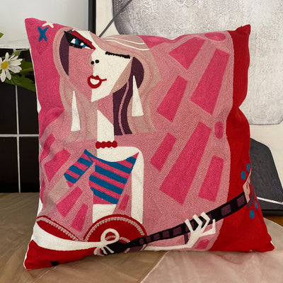 KTX-295763 Abstract Picasso-Inspired Embroidered Throw Pillowcase - 45X45 Cotton Design in Various Colors
