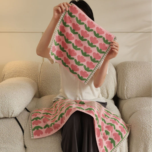 KTX-296275 Xinjiang Long-staple Cotton Small Tulip Towel Set - Soft Powder & Purple Options, 3 Sizes Available