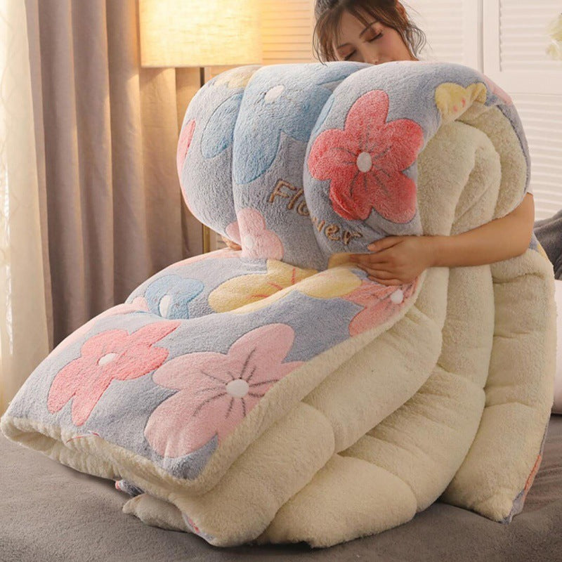 KTX-296339 Winter Thick Lamb Velvet Quilt - Cozy Floral Designs, Multiple Sizes Available