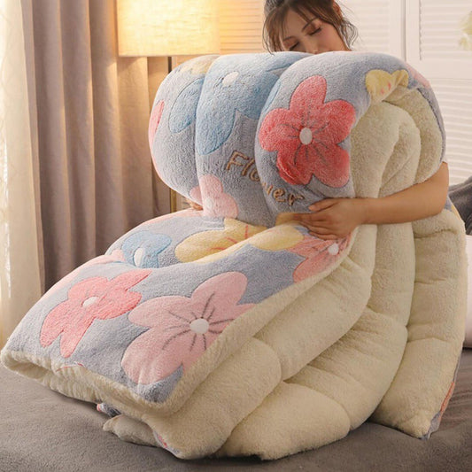 KTX-296339 Winter Thick Lamb Velvet Quilt - Cozy Floral Designs, Multiple Sizes Available