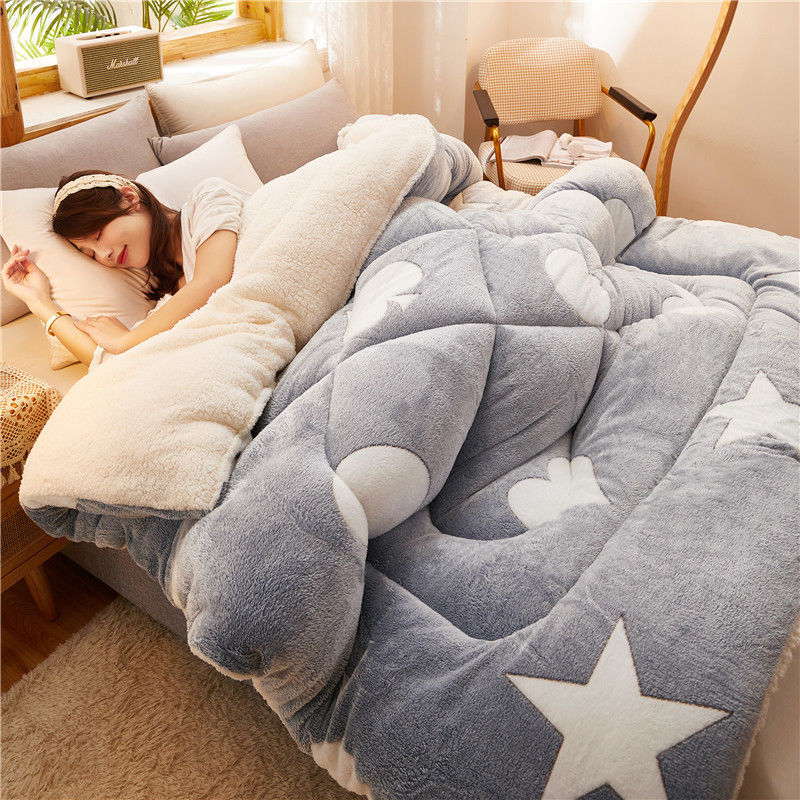 KTX-296339 Winter Thick Lamb Velvet Quilt - Cozy Floral Designs, Multiple Sizes Available