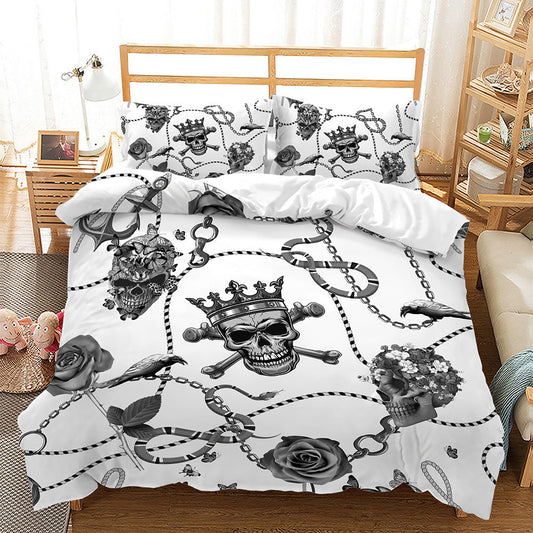 KTX-296851 Digital Printed Halloween Crossbones 3-Piece Quilt Cover Set for 1.5m Bed