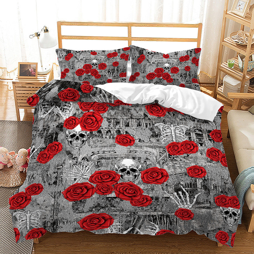 KTX-296851 Digital Printed Halloween Crossbones 3-Piece Quilt Cover Set for 1.5m Bed