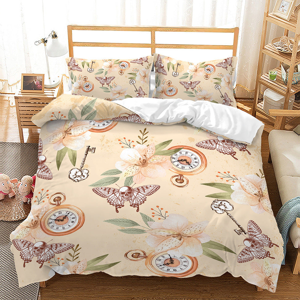 KTX-296851 Digital Printed Halloween Crossbones 3-Piece Quilt Cover Set for 1.5m Bed