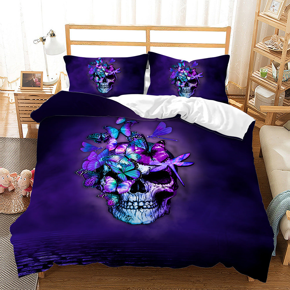 KTX-296851 Digital Printed Halloween Crossbones 3-Piece Quilt Cover Set for 1.5m Bed